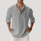 Elias | Långärmad linneskjorta med modern kinakrage