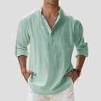 Elias | Långärmad linneskjorta med modern kinakrage