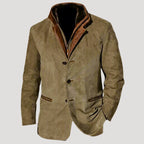 Adrian | Dubbelknäppt kavaj i skinn och mocka