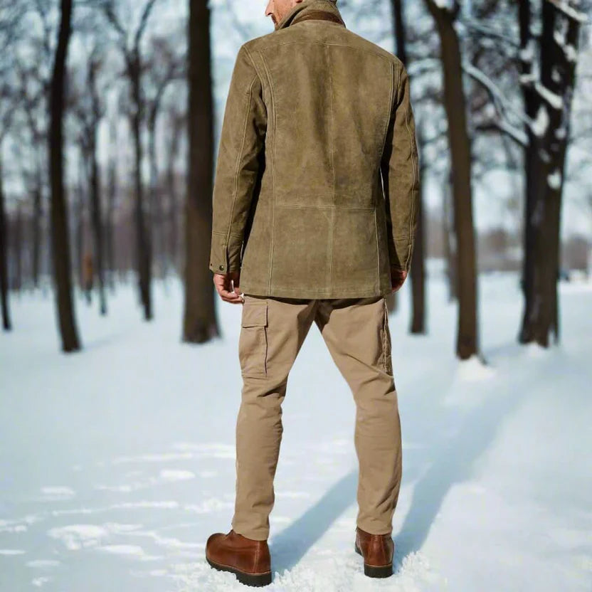 Adrian | Dubbelknäppt kavaj i skinn och mocka